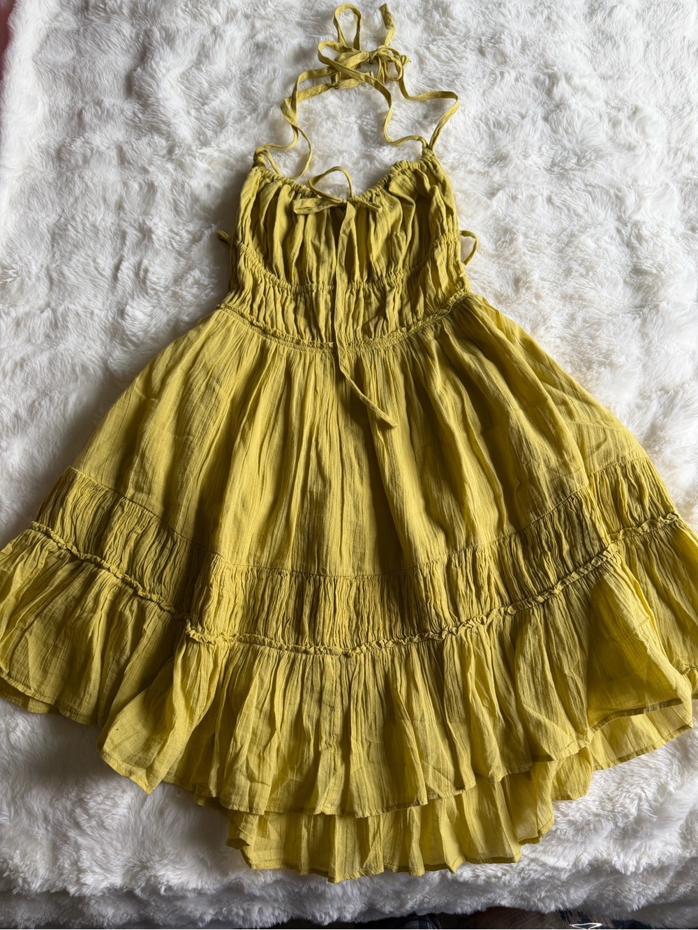 Free People Mustard Yellow Tiered Halter Dress